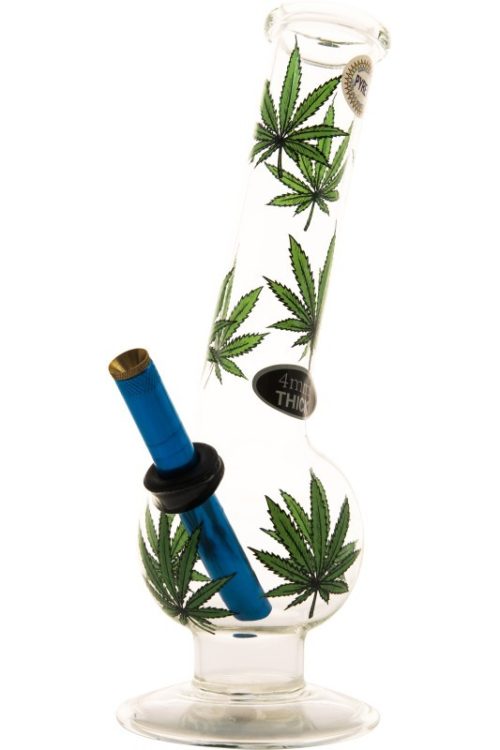 Medium Bent Bubble With Weed Print-Bong-Trio-Blue017-Cloudy Choices